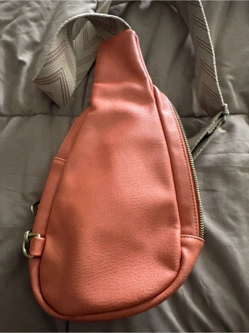 Urban Originals Coral-Orange Leather Sling Bag with Chevron Strap - Picture 6 of 8